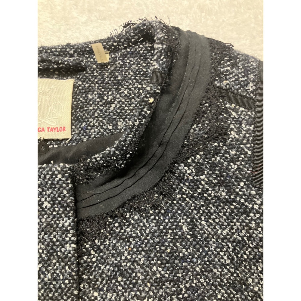 REBECCA TAYLOR Tweed Collarless Jacket Black Tweed Blazer Lace Trim Women's SZ 4 - Picture 9 of 16